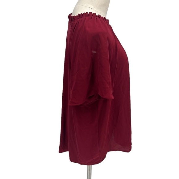 Ann Taylor Red Short Sleeve Elastic Neckline Blouse Size Large Women's - Picture 6 of 6